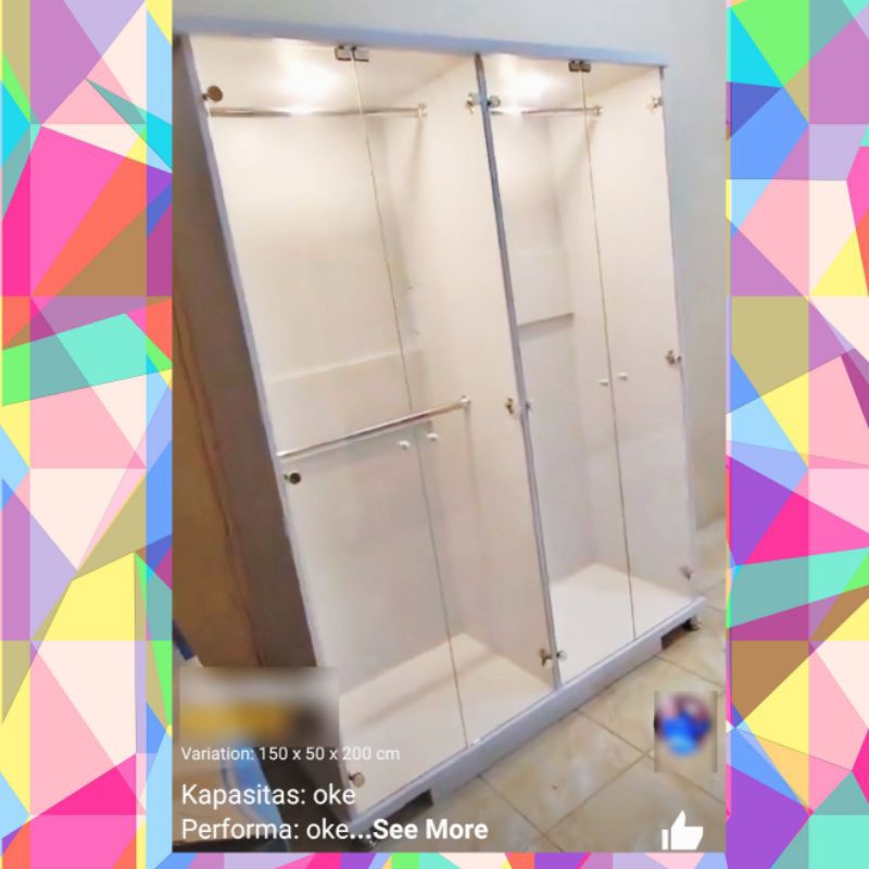 Lemari kaca, lemari display pakaian gantung kaca bisa untuk gamis, dress, baju kerja, jas. sudah ter