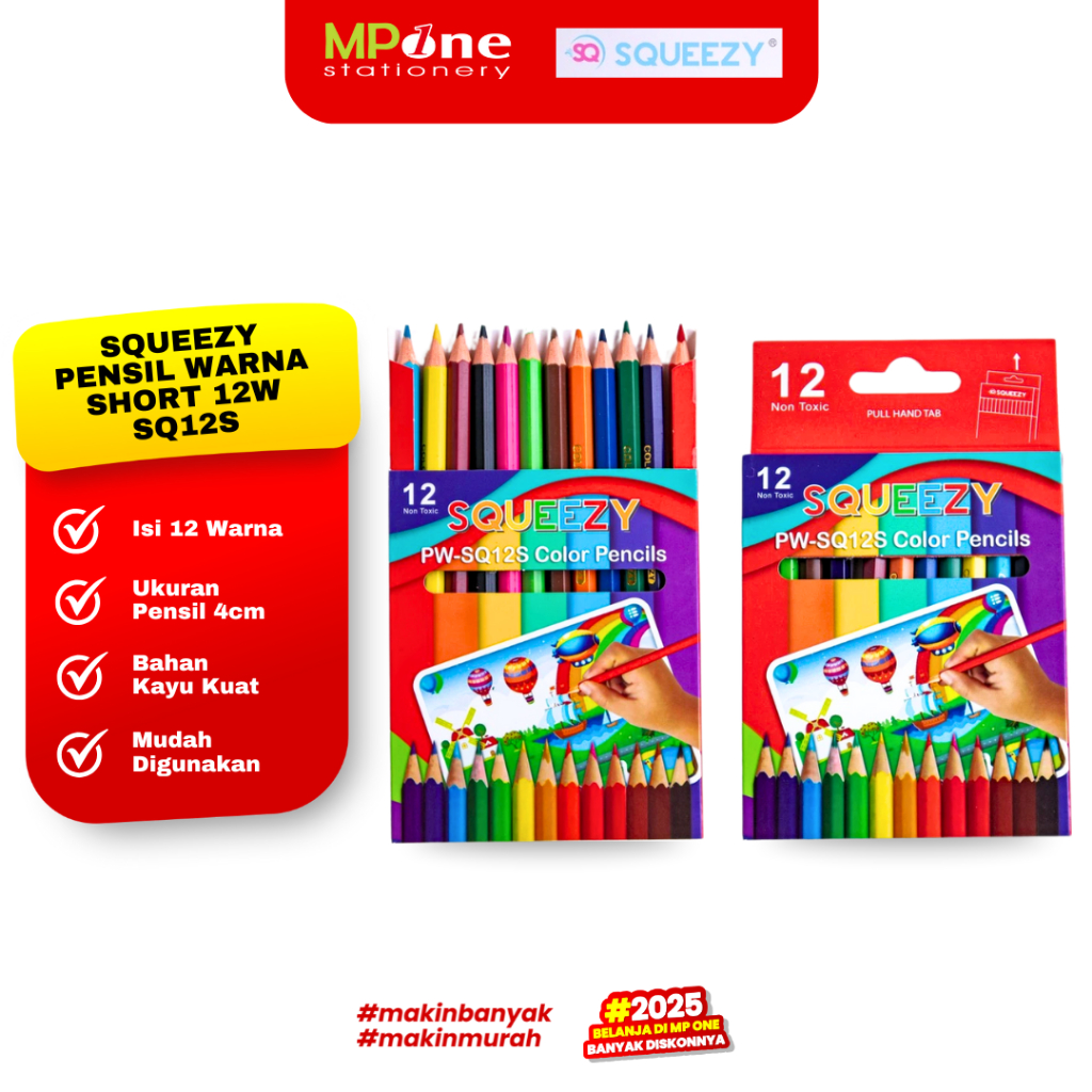 

Squeezy Pensil Warna Kayu Short 12 Warna SQ12S / Pensil Warna Pendek Squeezy