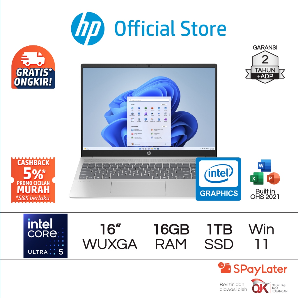 Laptop HP Pavilion Intel Core Ultra 5 Intel Graphics 16GB RAM 1TB SSD Silver Windows 11 Home 16 Inch