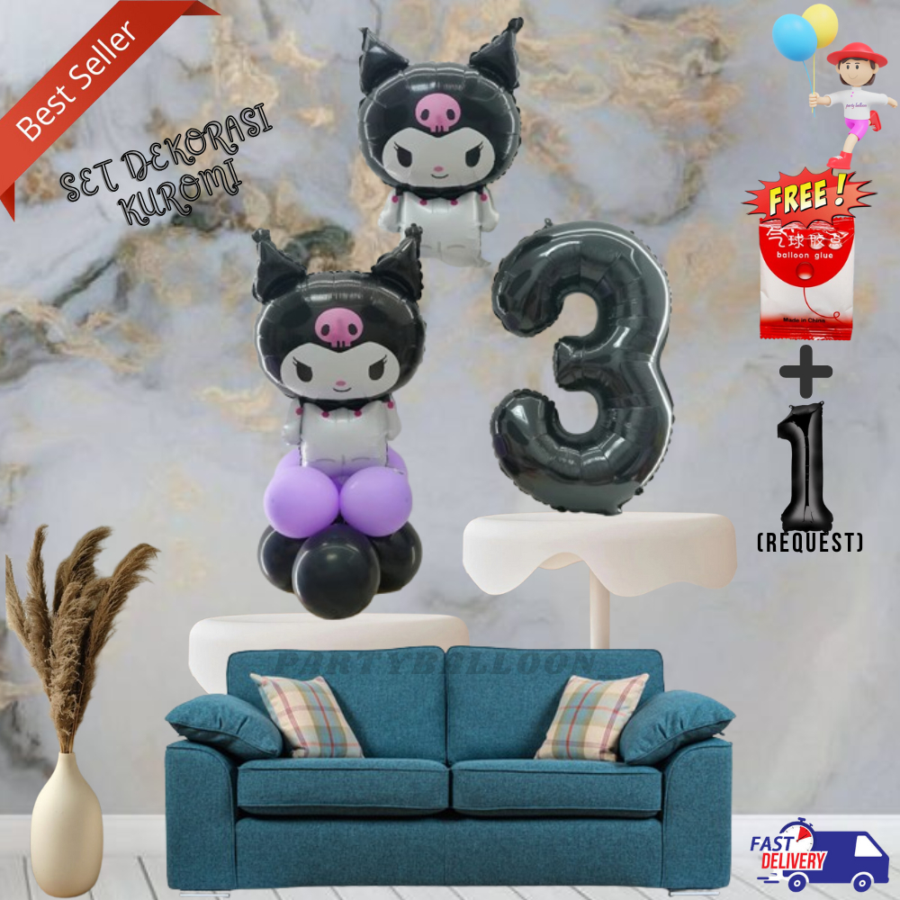 Set Dekorasi Ulang Tahun Tema Kuromi Balon Paket Dekorasi Karakter Melody Simpel Perayaan Ulang Tahu