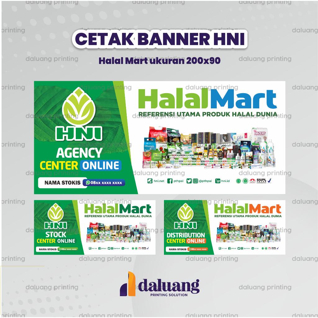 200x90cm | Cetak Banner Spanduk Agen HNI Halal Mart Agency Distribution Stockies Stock