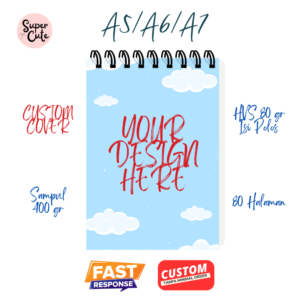 

Super Cute Notebook Polos Custom Cover 1 Sisi Isi 80 Halaman