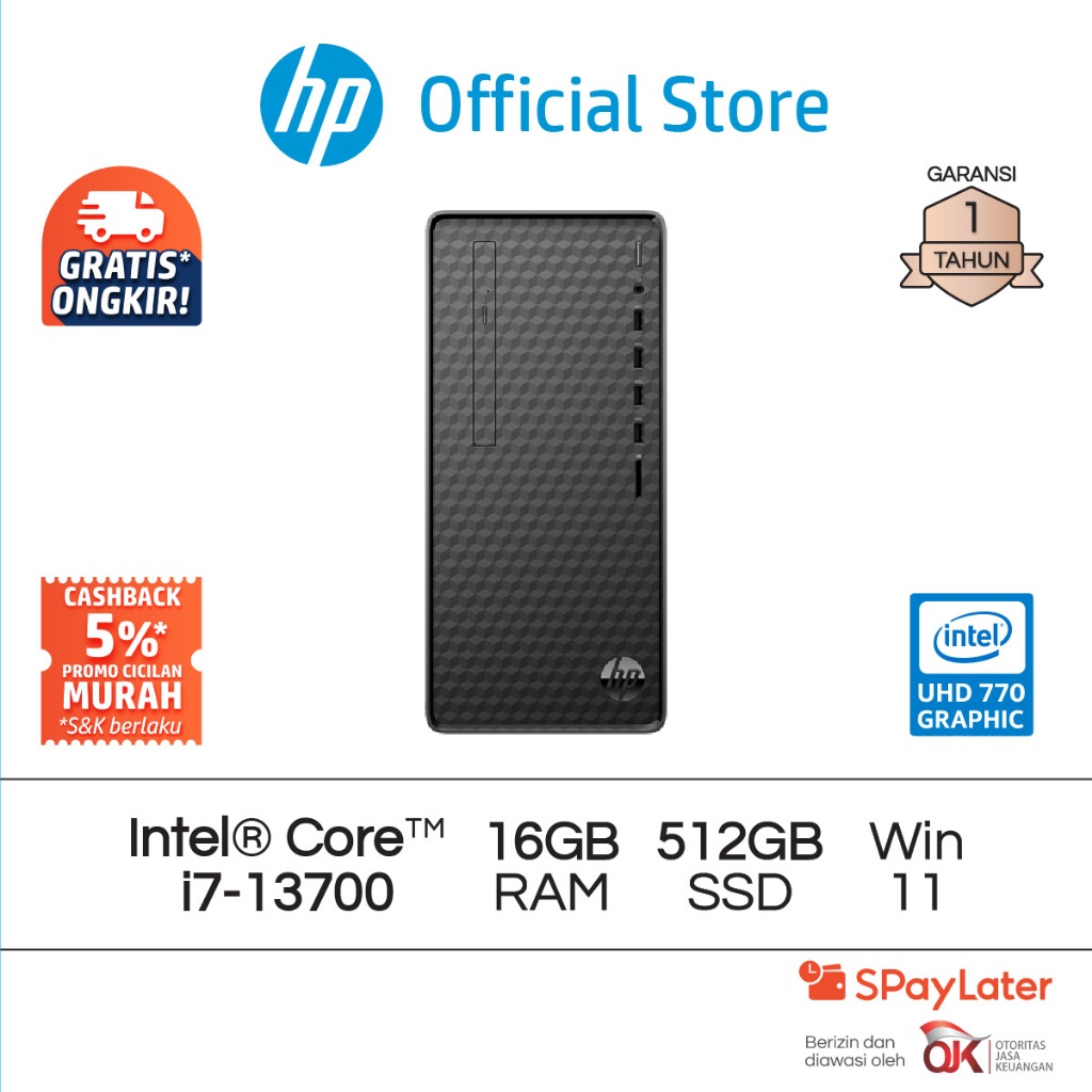Desktop PC HP M01-F3012d Intel Core i7 UHD 16GB RAM 512GB SSD Windows 11 Garansi 1 Tahun Promo Murah