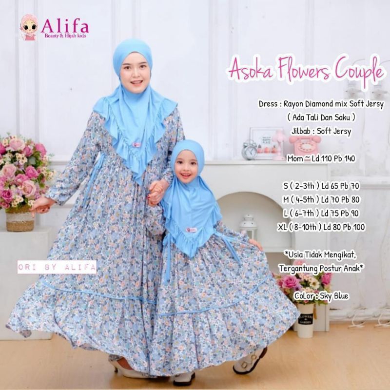 [ Alifa hijab kids Fashion ] Asoka Flower Couple Anak Ibu Motif By Alifa Kids