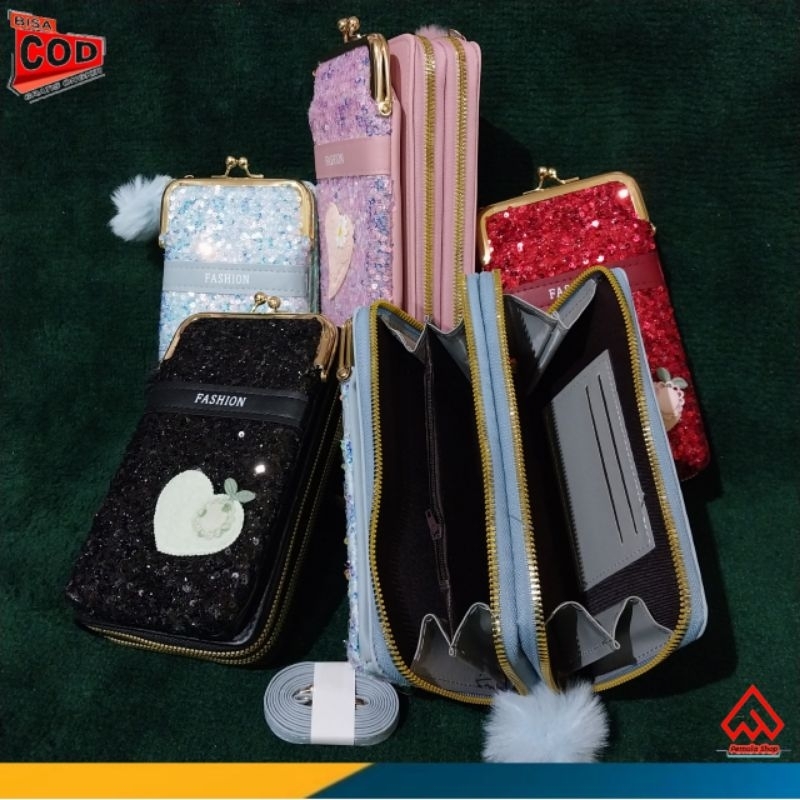 Tas hp behel resleting 2 full gliter/ blink-blink. Tas selempang wanita terbaru(Tas hp) wanita