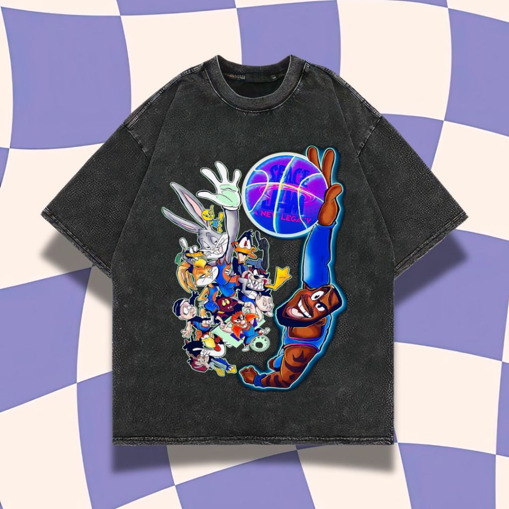 Purple Haze "Space Jam Michael Jordan" Oversized T-Shirt | Stone Wash | Kaos Michael Jordan | Looney