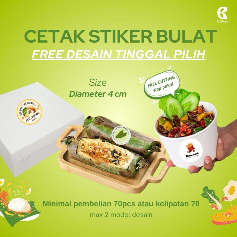 Stiker Nasi Custom | Nasi Kotak Rice Browl Nasi Bakar | Sudah Cutting | Sticker Label Makanan | FREE