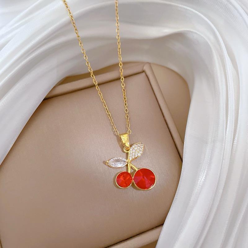 MAFA Kalung Wanita Titanium Fashion Logo Buah Apel Merah 003