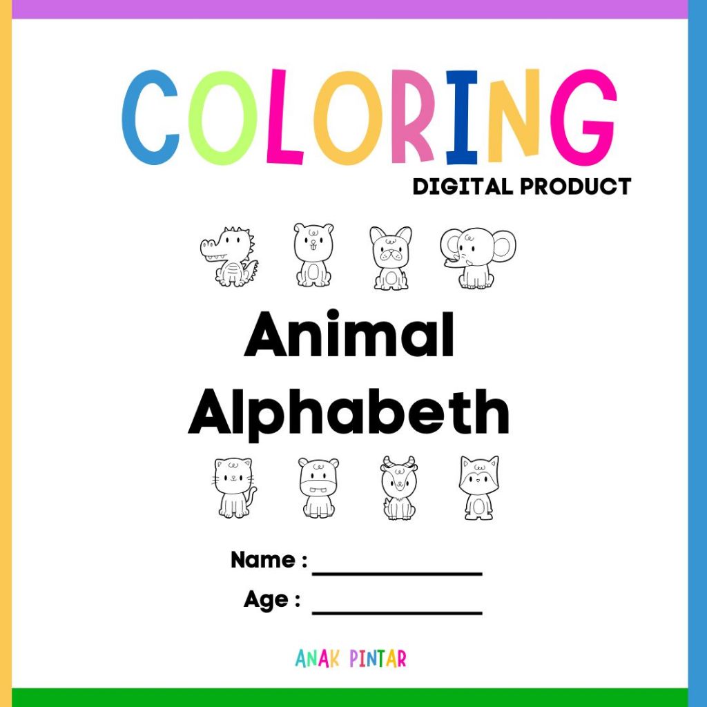 COLORING DIGITAL BOOK | ANIMAL ALPHABETH | 26 HALAMAN
