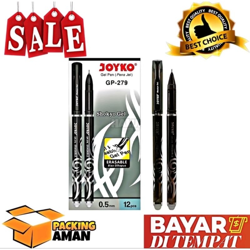 

[1 pack isi 12 pcs] erasable gel pen pulpen pena bisa di hapus joyko GP-279 shokyo 0,5mm Stationery Hitam Penghapus Tinta Black