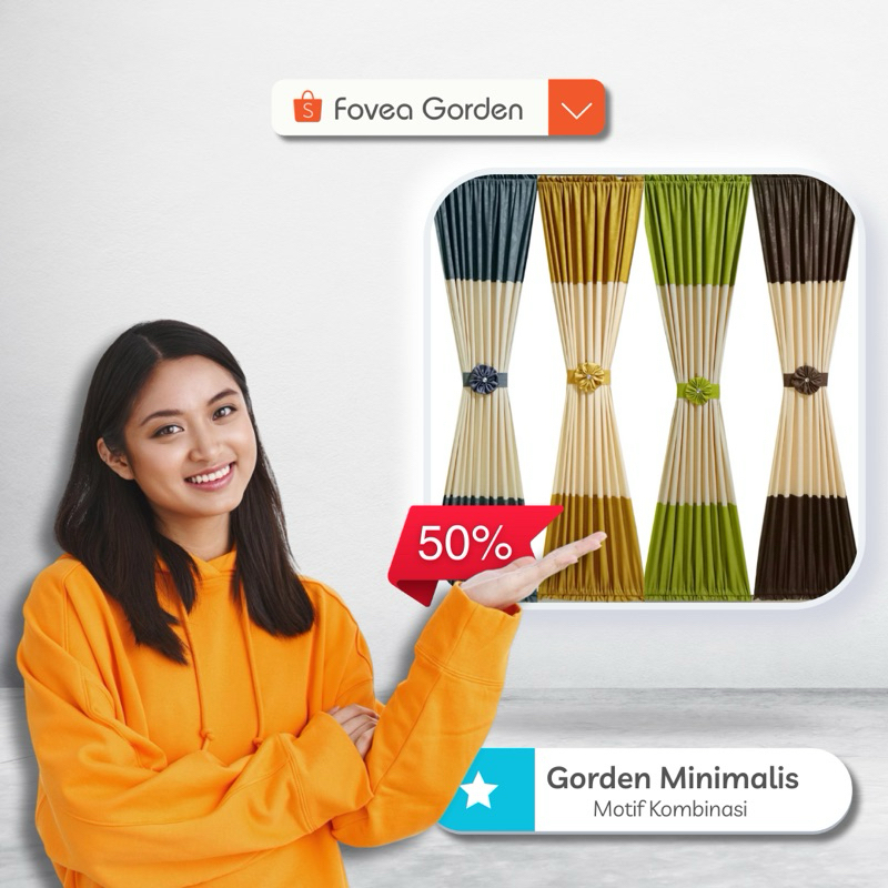 Gorden Kupu-Kupu Motif Kombinasi - Dekorasi Jendela Minimalis - Pilihan Warna Merah, Kuning, Hijau, 