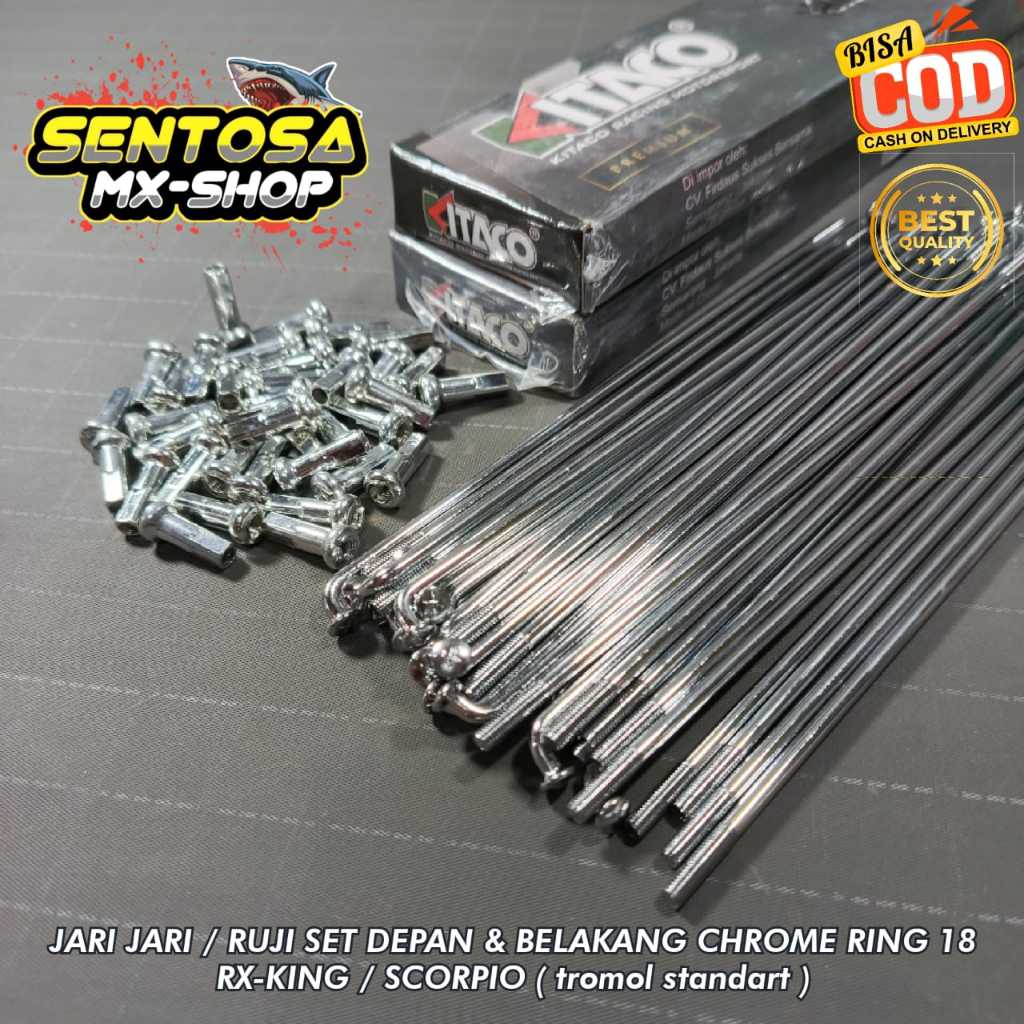 [ SEPASANG ] JARI JARI / RUJI CHROME KITACO DEPAN & BELAKANG RX KING SCORPIO VELG RING 18 TROMOL STA
