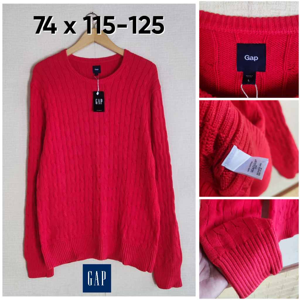 Sweater Kepang Tebal GAP Merah Size L Pria Wanita Atasan Outer Cable Knit Unisex JH976