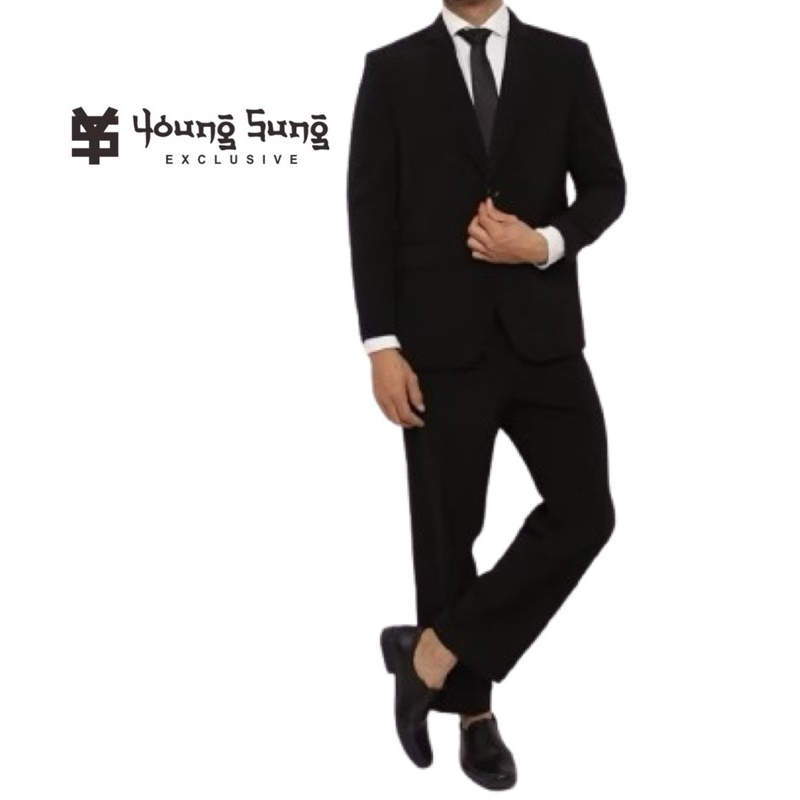 LIMITED YOUNGSUNG EXCLUSIVE - SET JAS CELANA PRIA HITAM SLIM FIT