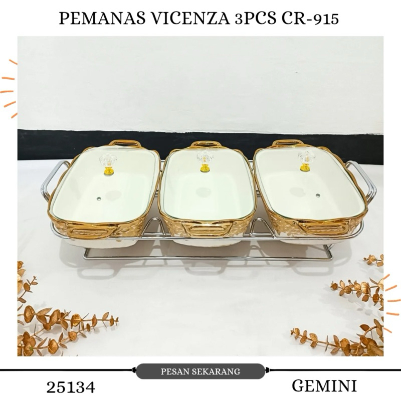 Vicenza CR915 Prasmanan Keramik Set 3 Canela Tutup Kaca Motif Gemini