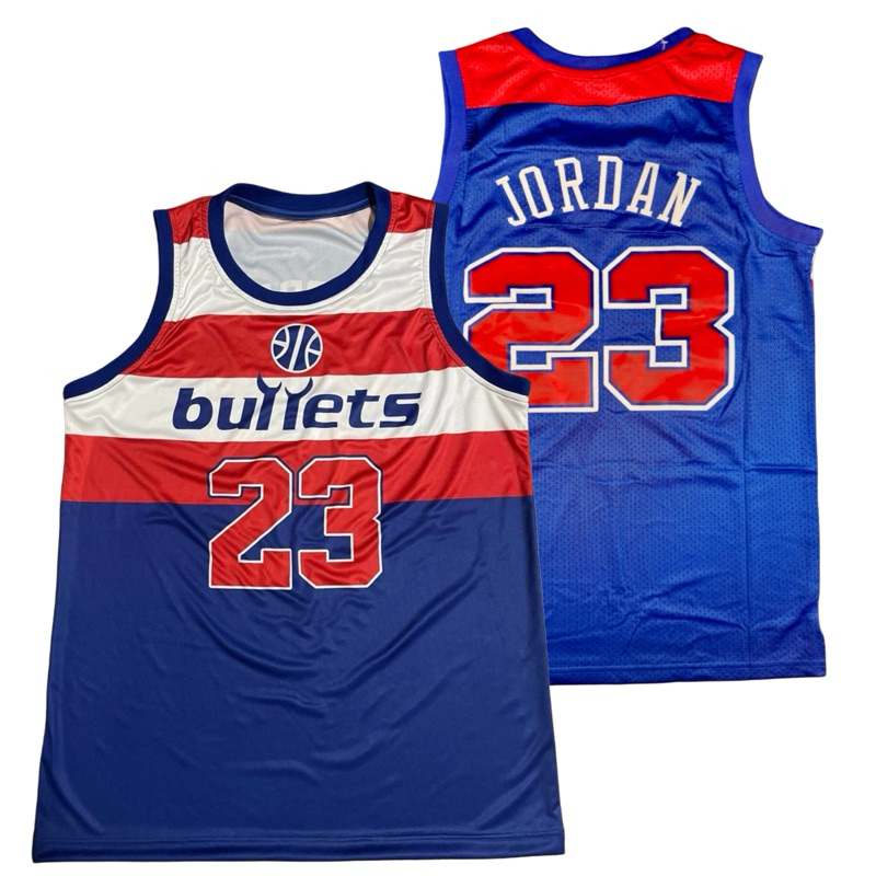 JERSEY BAJU BASKET WASHINGTON BULLETS WIZARDS 23 MICHAEL JORDAN BIRU