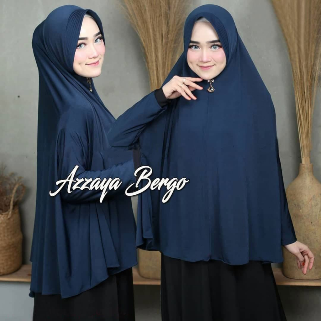 Hijab Khimar Azzaya Bergo Lengan Jumbo Syari Berbahan Jersy Pad Bergo NHM