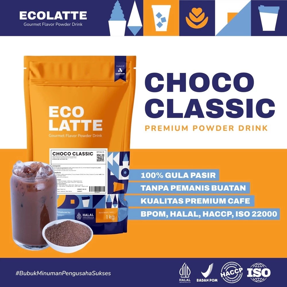 

CHOCO CLASSIC ECOLATTE BUBUK MINUMAN 1 KG PREMIUM Powder Drink Rasa Cokelat Asli Klasik HALAL BPOM