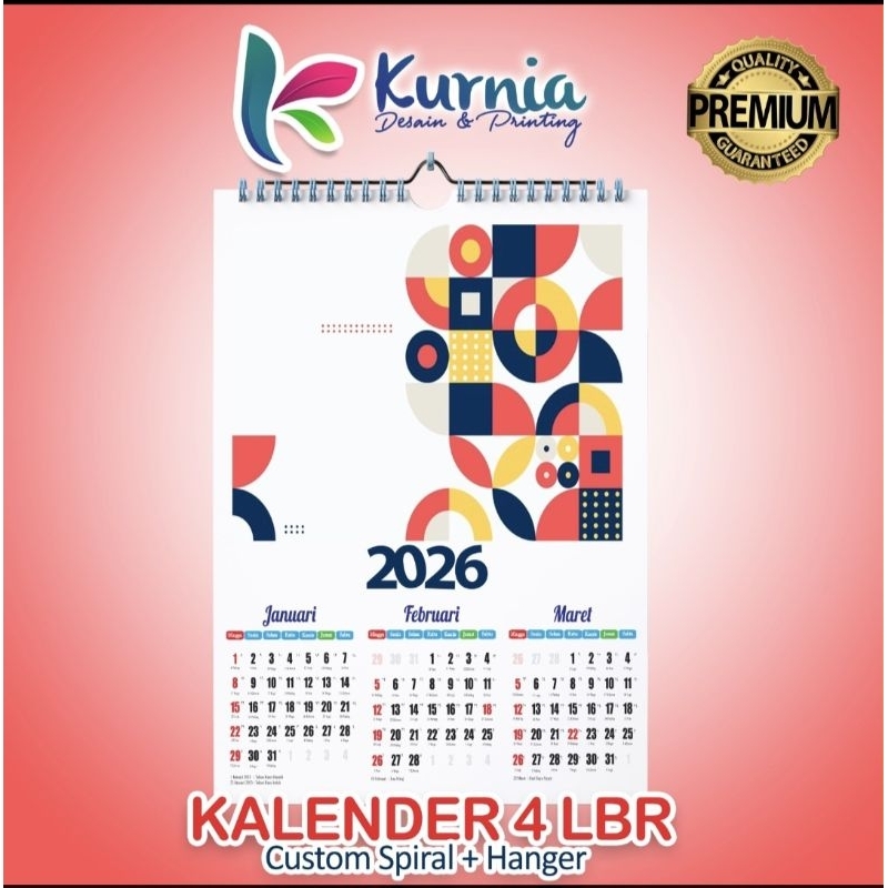 

KALENDER 2026 MURAH ISI 4 LBR DINDING SPIRAL + HANGER/ CUSTOM/KUALITAS TINGGI
