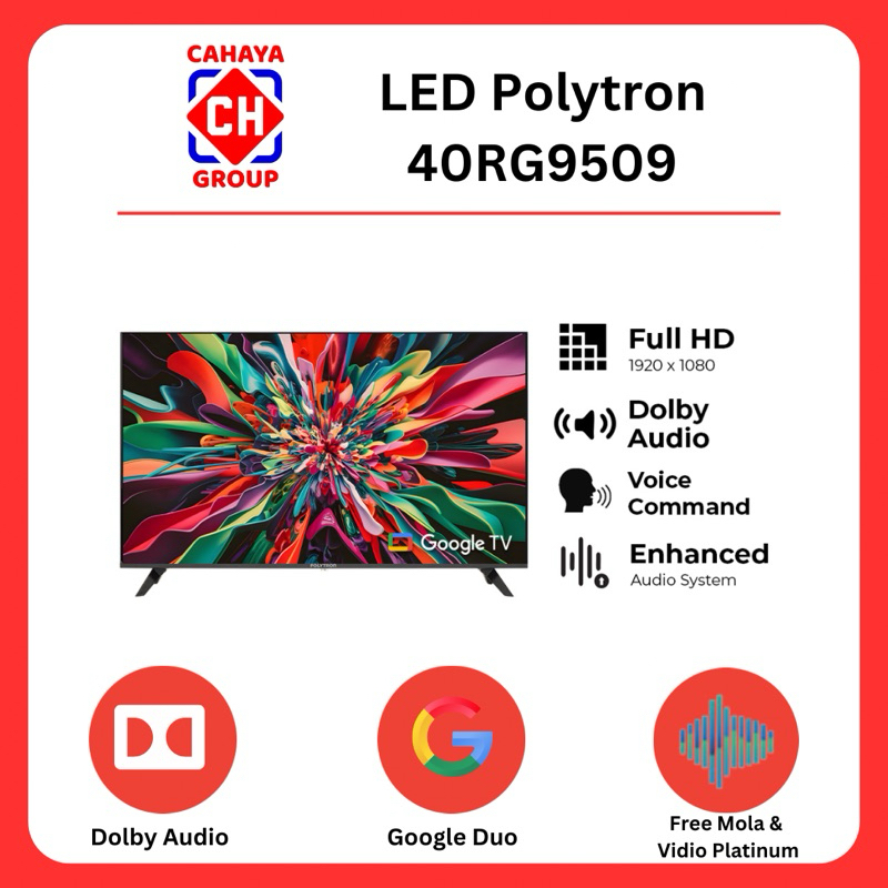 LED Polytron Smart Cinemax Google TV 40 Inch 40RG9509 Garansi Resmi