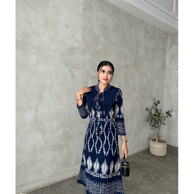 aena - set baju couple pasangan dres shima navy outfit kantor,kondangan,pesta