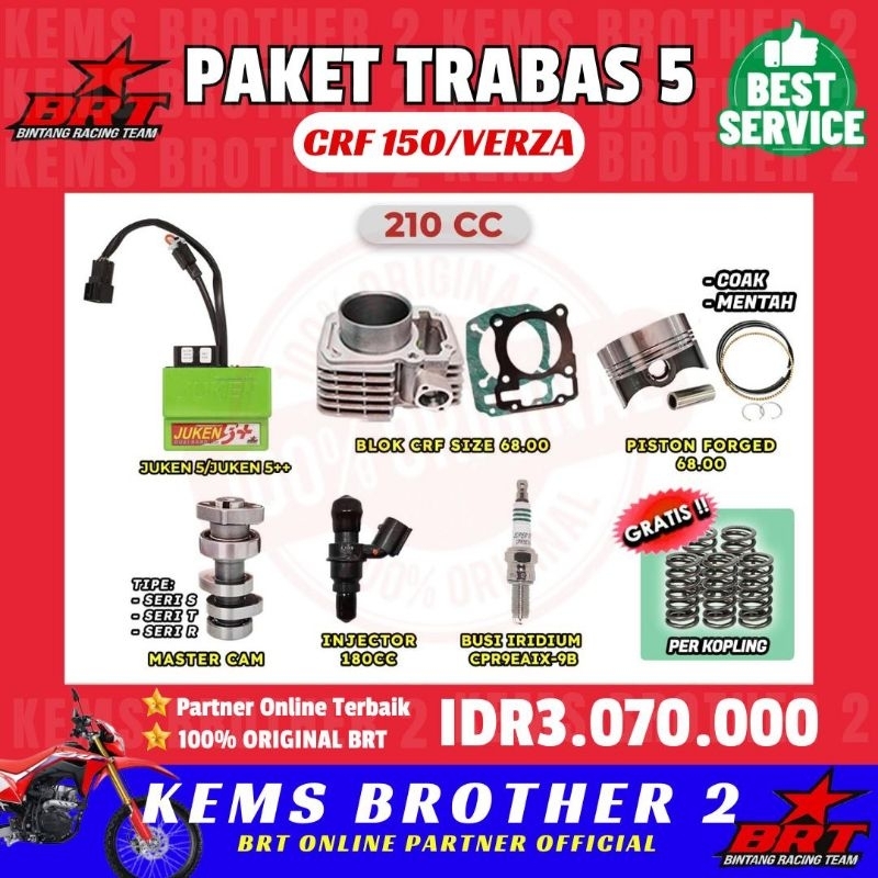 PAKET BORE UP CRF BRT PISTON 68 TRABAS CRF PISTON 68 TOTAL 210 CC ORIGINAL BRT