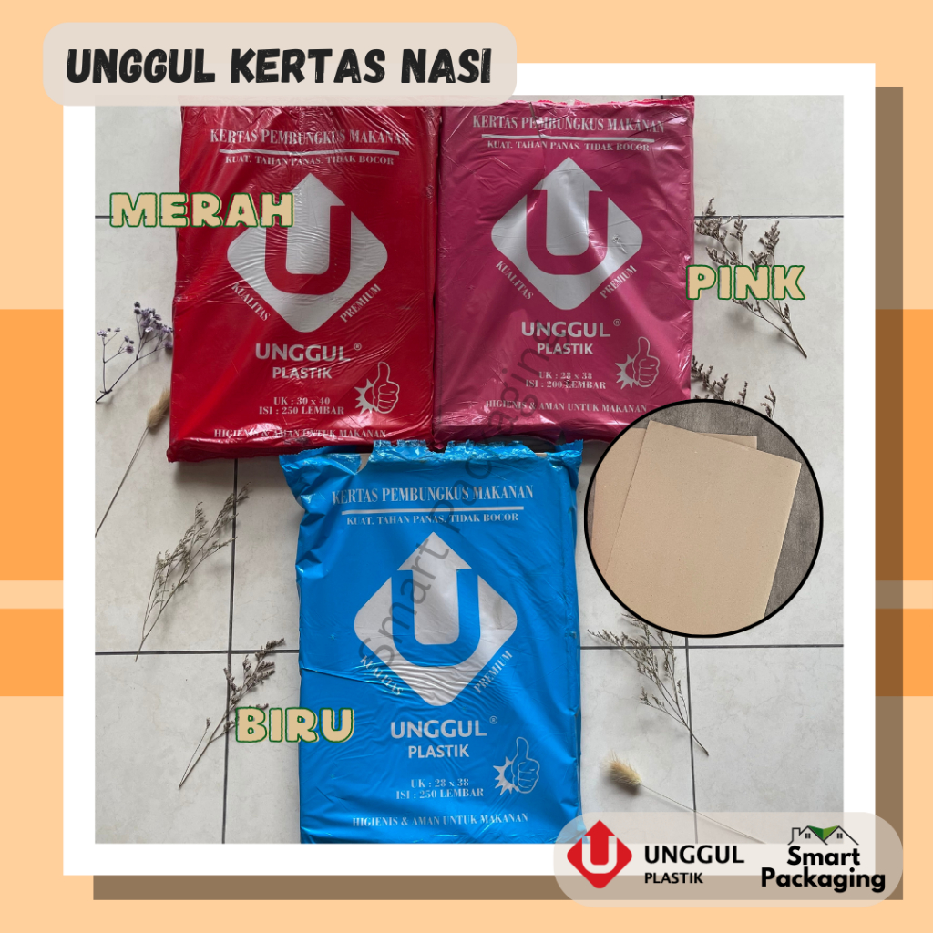 [ISI 200 & 250 PCS] UNGGUL Kertas Nasi 28x38 Pack Pink / 28x38 Pack Biru / 30x40 Pack Merah / Kertas