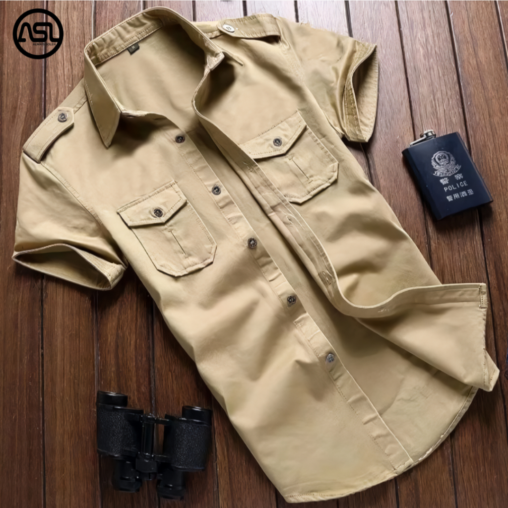 Kemeja Tactical Pria Cream / Kemeja Tactical / Kemeja Pria / Kemeja / Kemeja Tactical Lengan Pendek 
