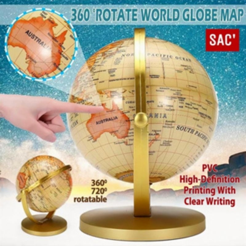 

Dudukan Layar Globe Miniatur Dekorasi Atlas Globe Ukuran Kecil Diameter 10.6cm PVC + ABS -Stationery Belajar Edukasi