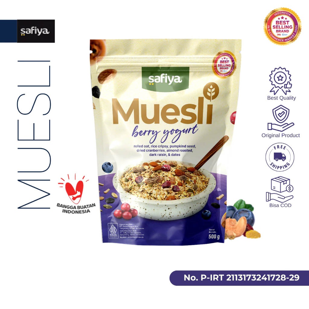 Safiya Muesli Berry Yogurt 500 Gram Sereal With Almond Premium