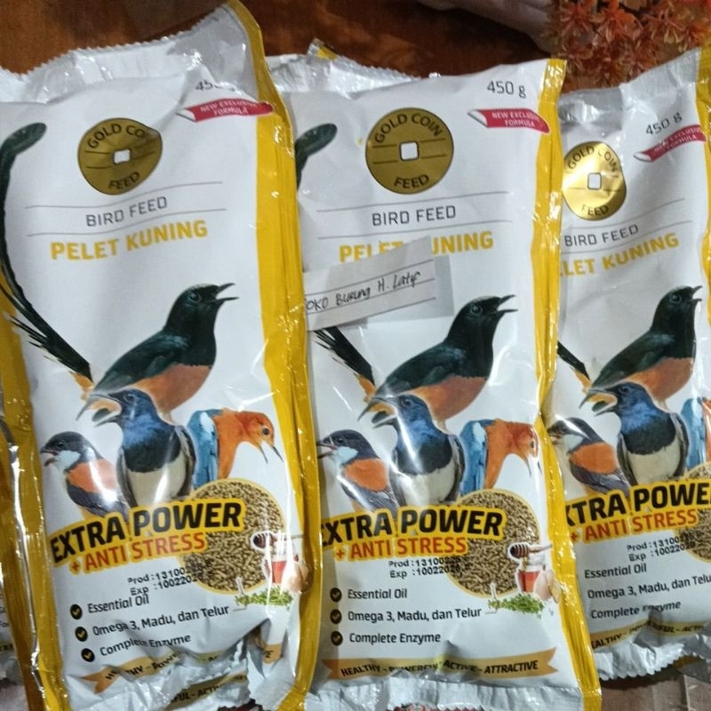 GOLDCOIN FEED KEMASAN 450G PELET KUNING ANTI STRES