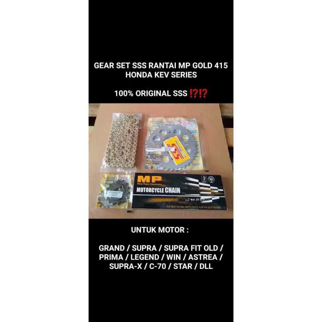 GEAR GIR SET SSS RACING RANTAI GOLD 415H KEV SERIES UNTUK MOTOR ( GRAND / SUPRA OLD / CS-1 / SUPRA F