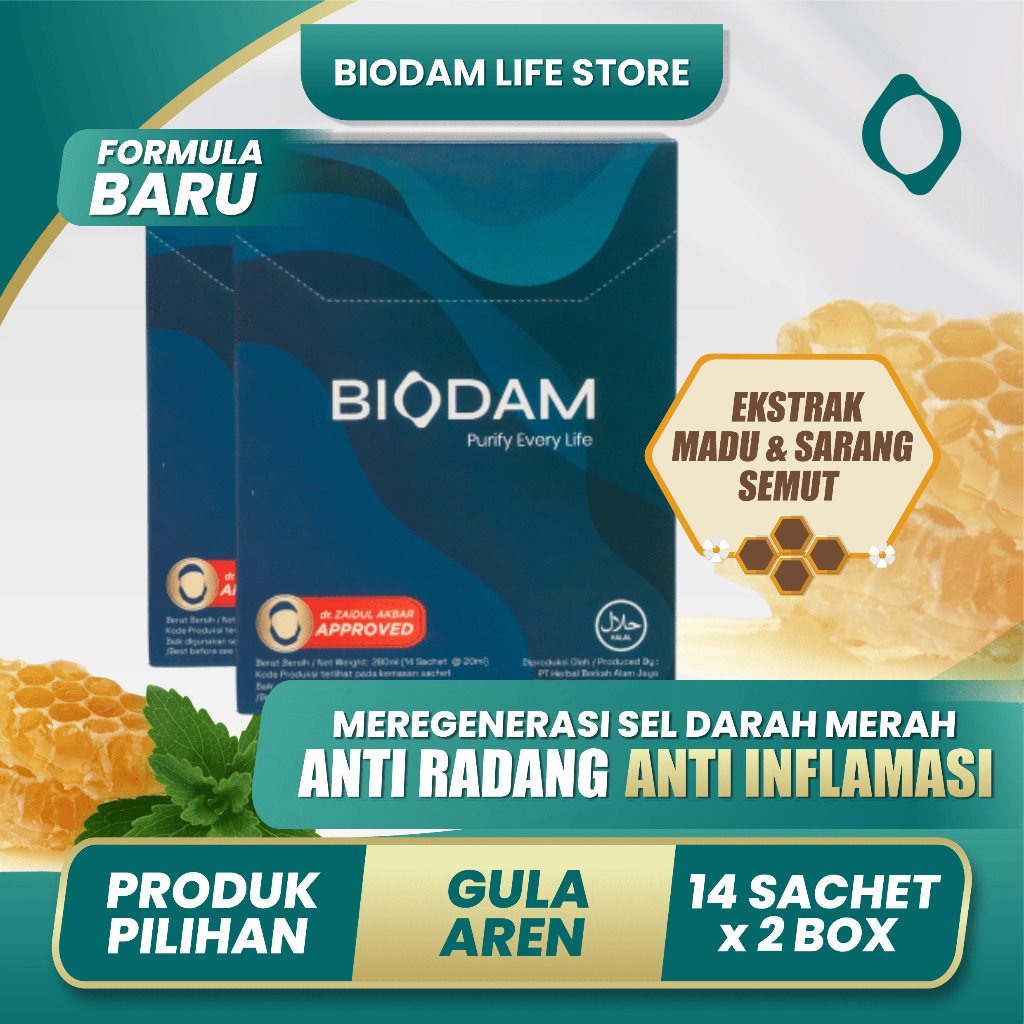 Biodam 2 Box Ekstrak Madu Anti Inflamasi Sarang Semut Papua ORI Meregenerasi Sel Darah Merah HALAL