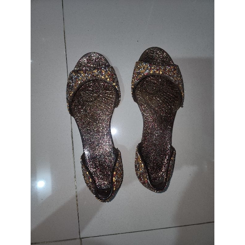 Preloved sepatu sendal Staccato plastik jelly blink bling mote pink