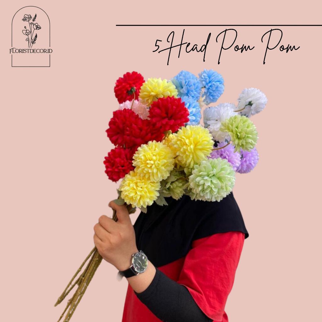 TERMURAH (51 CM) 5 CABANG POMPOM DANDELION Bunga Palsu Bunga Sutra Dandelion Bunga Eceng Pesta
