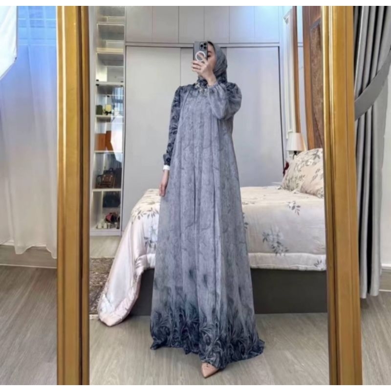 Gamis Set Hijab Aulia | Baju Gamis wanita ceruty full puring Free Jilbab