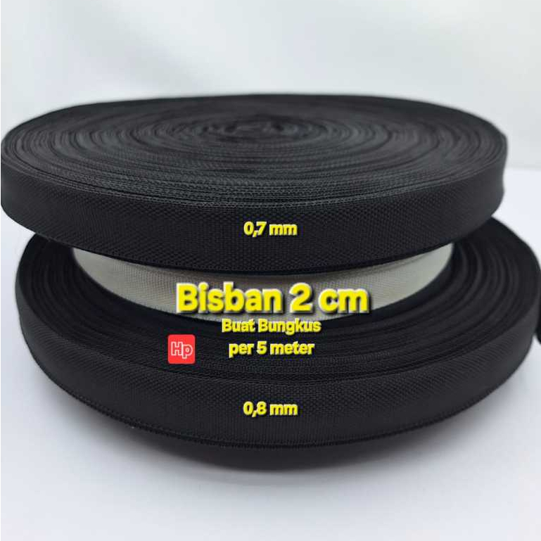 Webbing / Bisban Hitam ( 2 cm Motif POLOS 5 meter ) Bungkus