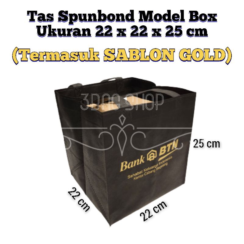 

(Termasuk SABLON GOLD/EMAS) Goodie Bag Tas Custom Spunbond 22x22 cm Tinggi 25 cm / Tas Box Nasi / Tas Hajatan / Goodie Bag / Tas Hampers / Shopping Bag / Tas Promosi