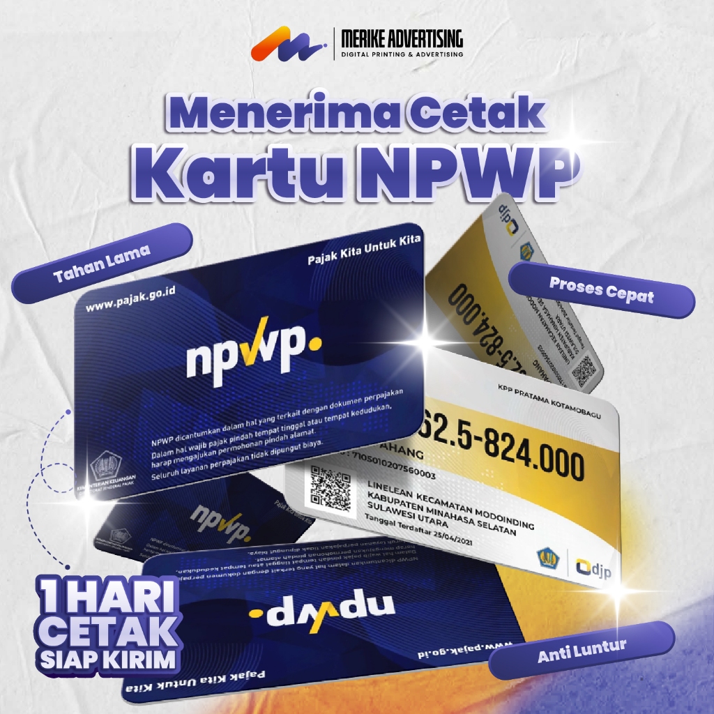 

CETAK KARTU NPWP BERKUALITAS, TAHAN LAMA, TINTA TAJAM | UKURAN 8,5 x 5,4 cm