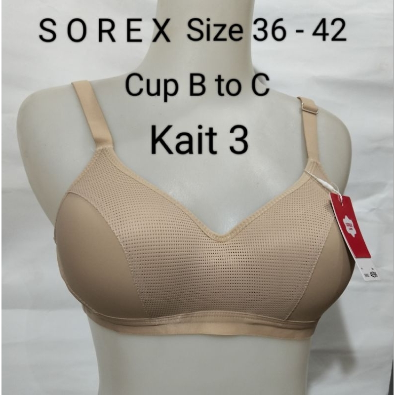 BH S O R E X  9 9 1 8 3 Cup B ( sedang) Size  36 - 40 kait  3 pakai Spons Tanpa Kawat BRA pakaian da