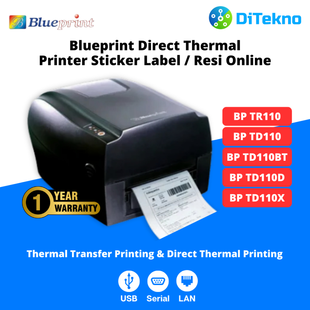 Blueprint Direct Thermal Printer Sticker Label Barcode / Resi Online TD110D TD110X TD110 TD110BT TR1