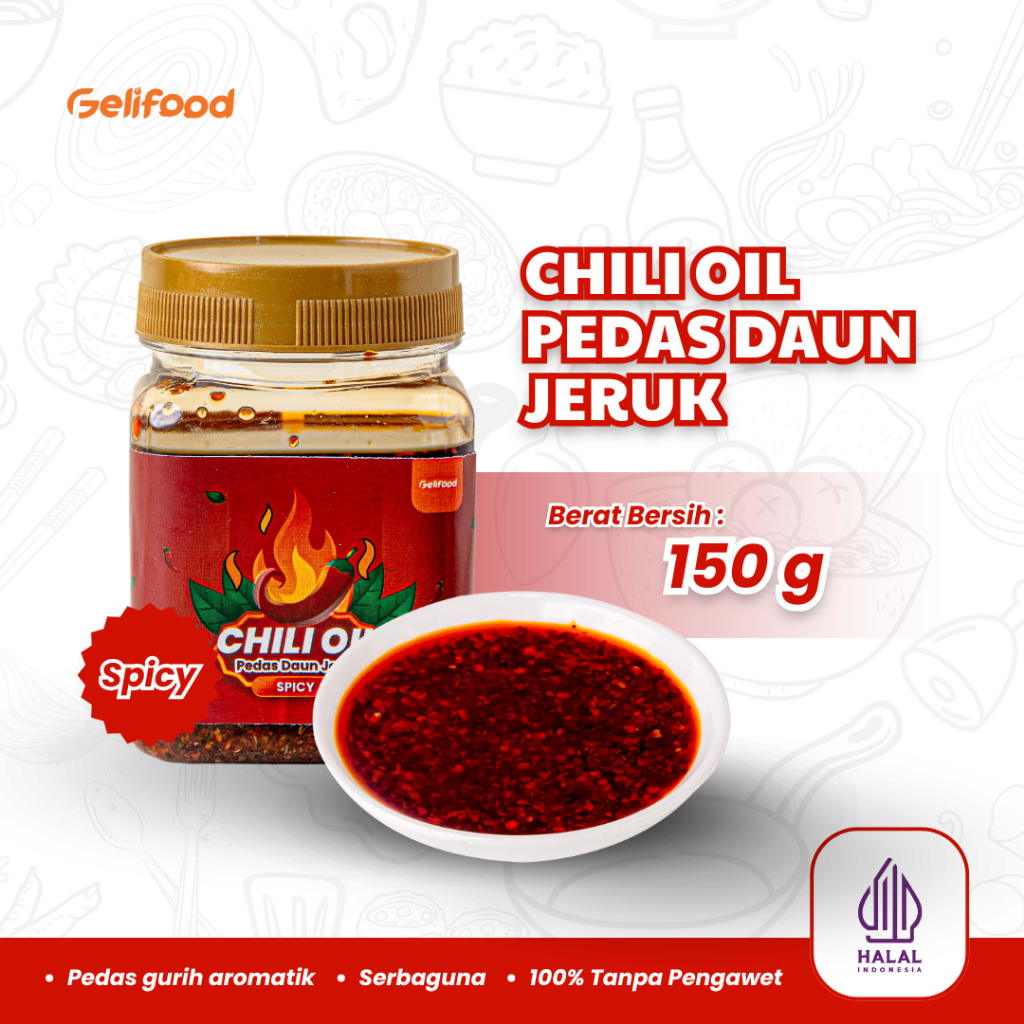 

Geli Food - Chilli Oil Pedas Gurih Daun Jeruk Sambal Serbaguna 100% Organik 150gr
