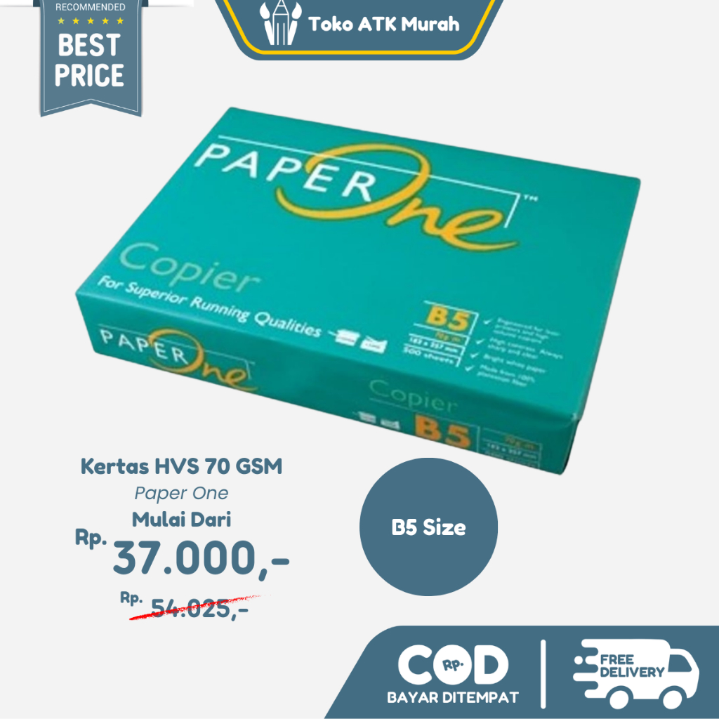

Kertas HVS B5 75 Gsm Paper One ( 1 Rim Isi 500 Lembar ) - Kertas Fotokopi Print Berkualitas