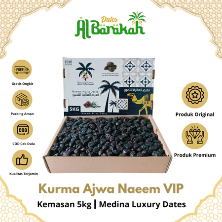 

Kurma Nabi Naeem Alalia VIP 5kg Original Asli 100% Isi Banyak Rasa Enak dan Lembut