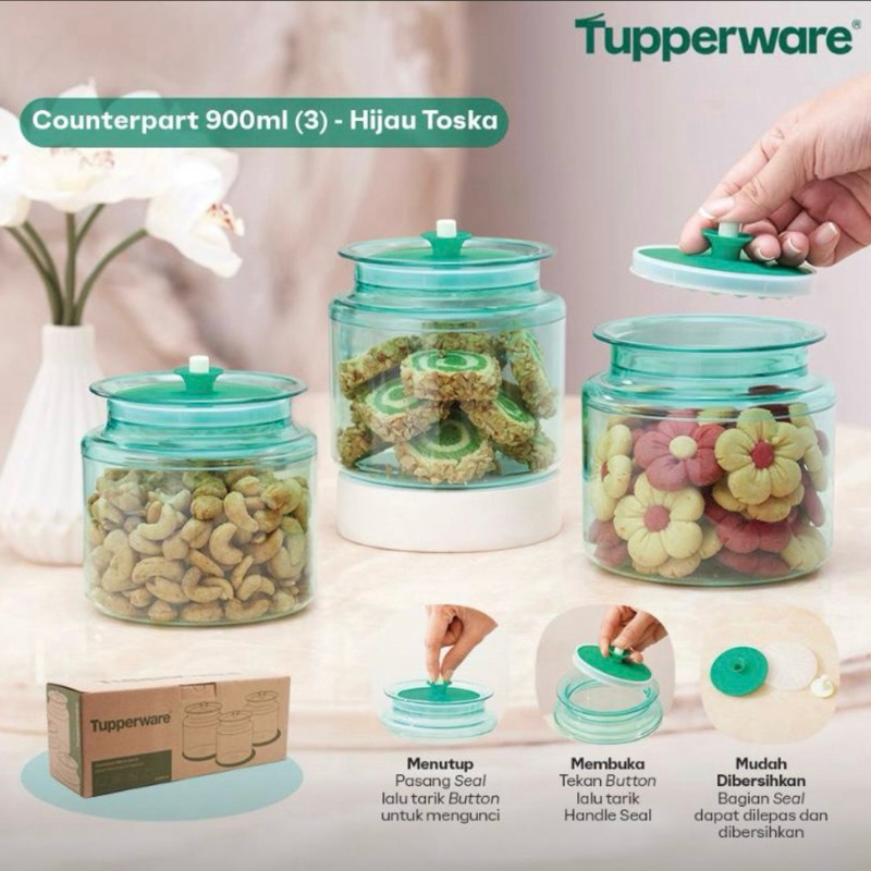 Counterpart 900ml (3) Hijau / Tosca Alpine Toples Kue Tupperware