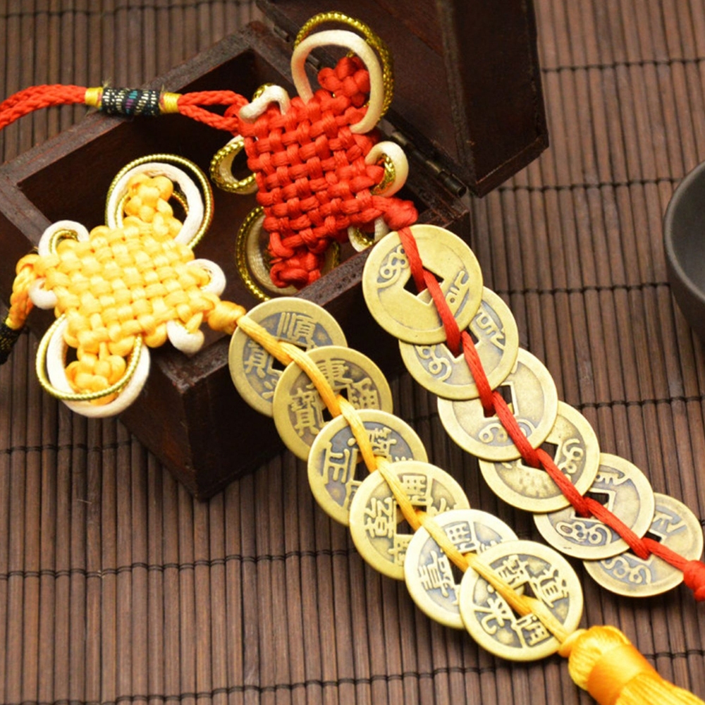 9 Coin Gantungan Feng Shui Koin 9 Keping Koin Kuno China Keberuntung Fuk Rumbai Sembilan Kaisar | Or