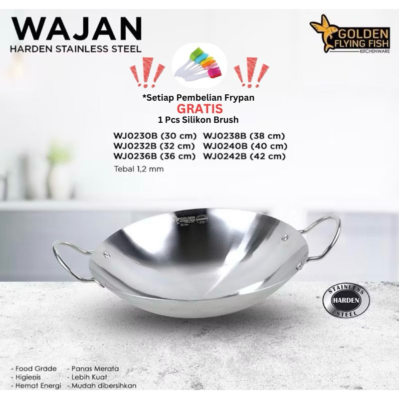 TERMURAH - Golden Flying Fish Original - Wajan Anti Lengket Stainless Steel - Kuali - Penggorengan