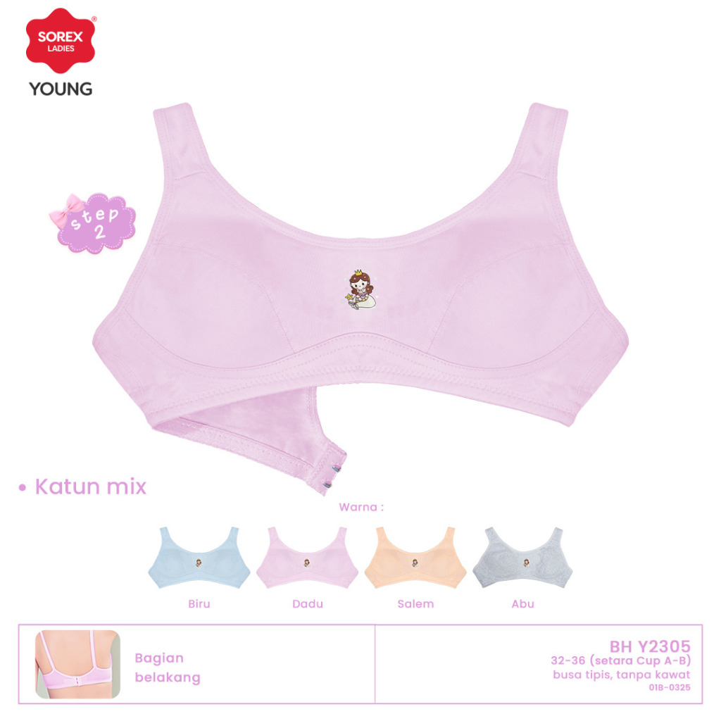 Sorex Young Bra Remaja Miniset Princess Step 2 Busa Tipis Tanpa Kawat Kait 2 BH Y 2305