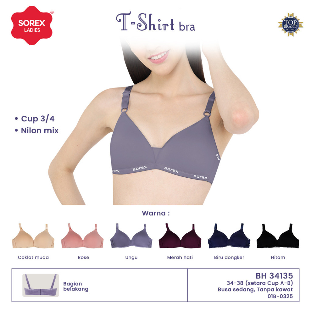Sorex T-shirt Bra Busa Tanpa Kawat Kait 3 Setara Cup B BH Harian 34135