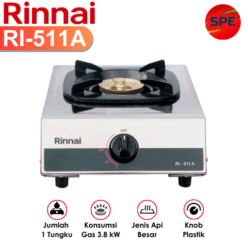 KOMPOR GAS 1 TUNGKU RINNAI RI-511A / RI511A GARANSI RESMI (MEDAN)